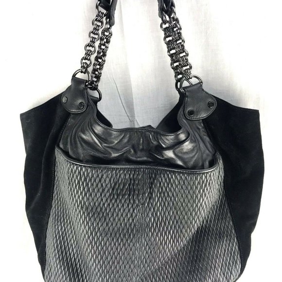 REISS Shoulder Bag Large Black Leather Suede purse